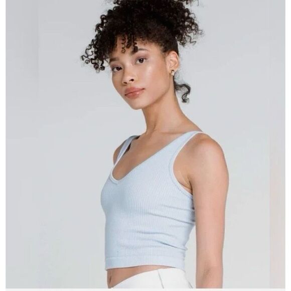 Free People NWT Solid Rib Tank Top Brami Cropped Sky Blue Size M/L - Picture 2 of 4